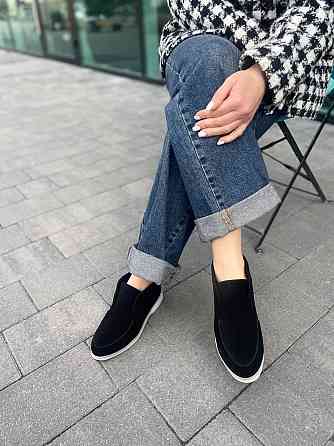 Лоферы женские GREMMY черные из натуральной замши с белой подошвой размер 36-41 (207/1) Коломия