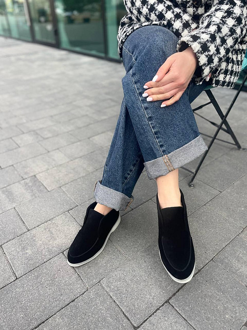 Лоферы женские GREMMY черные из натуральной замши с белой подошвой размер 36-41 (207/1) Коломыя - изображение 2