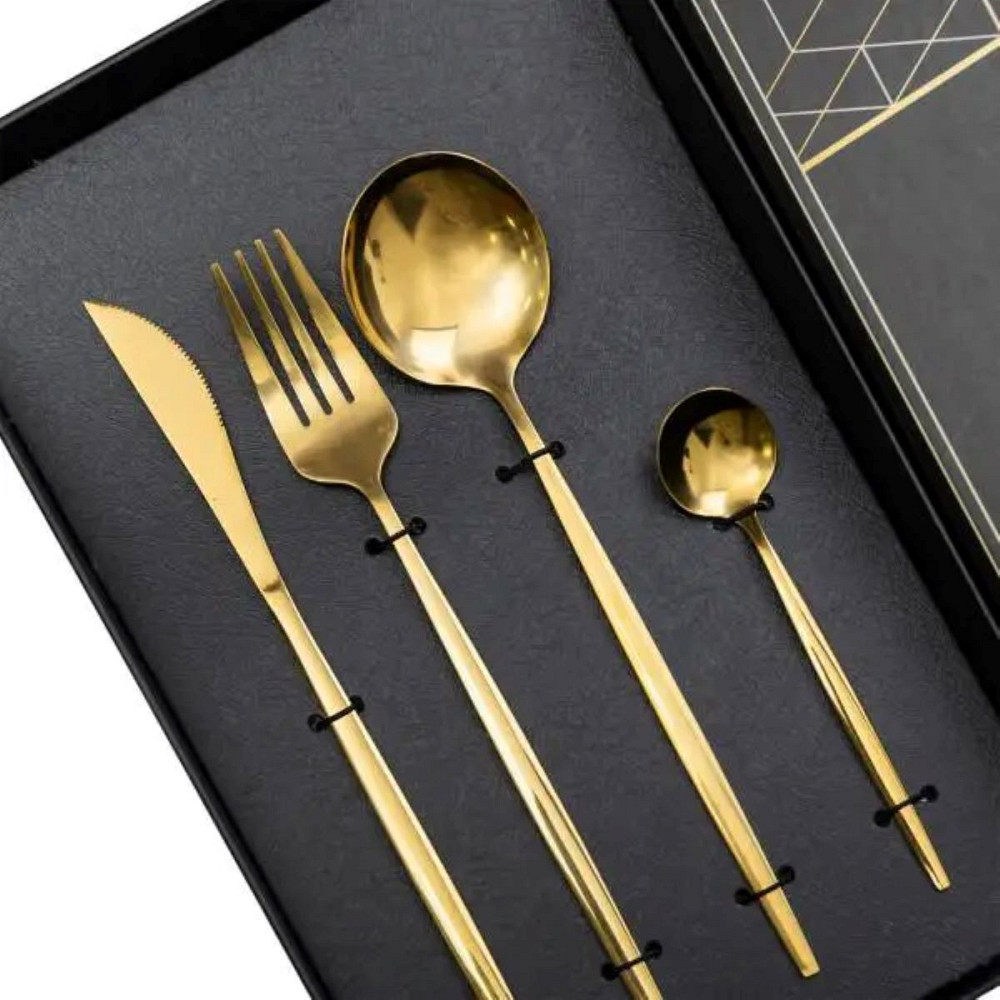 Набір столових приборів 24 предмети набір ложок виделок і ножів на 6 персон Золотистий HP-20-43 Коломия - фото 3