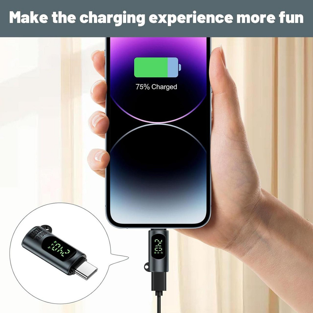 Адаптер USB-C с LED дисплеем 3 в 1 Micro USB↔USB-C / USB-A→USB-C кабель для MacBook iPad iPhone 15 серый Киев - изображение 5