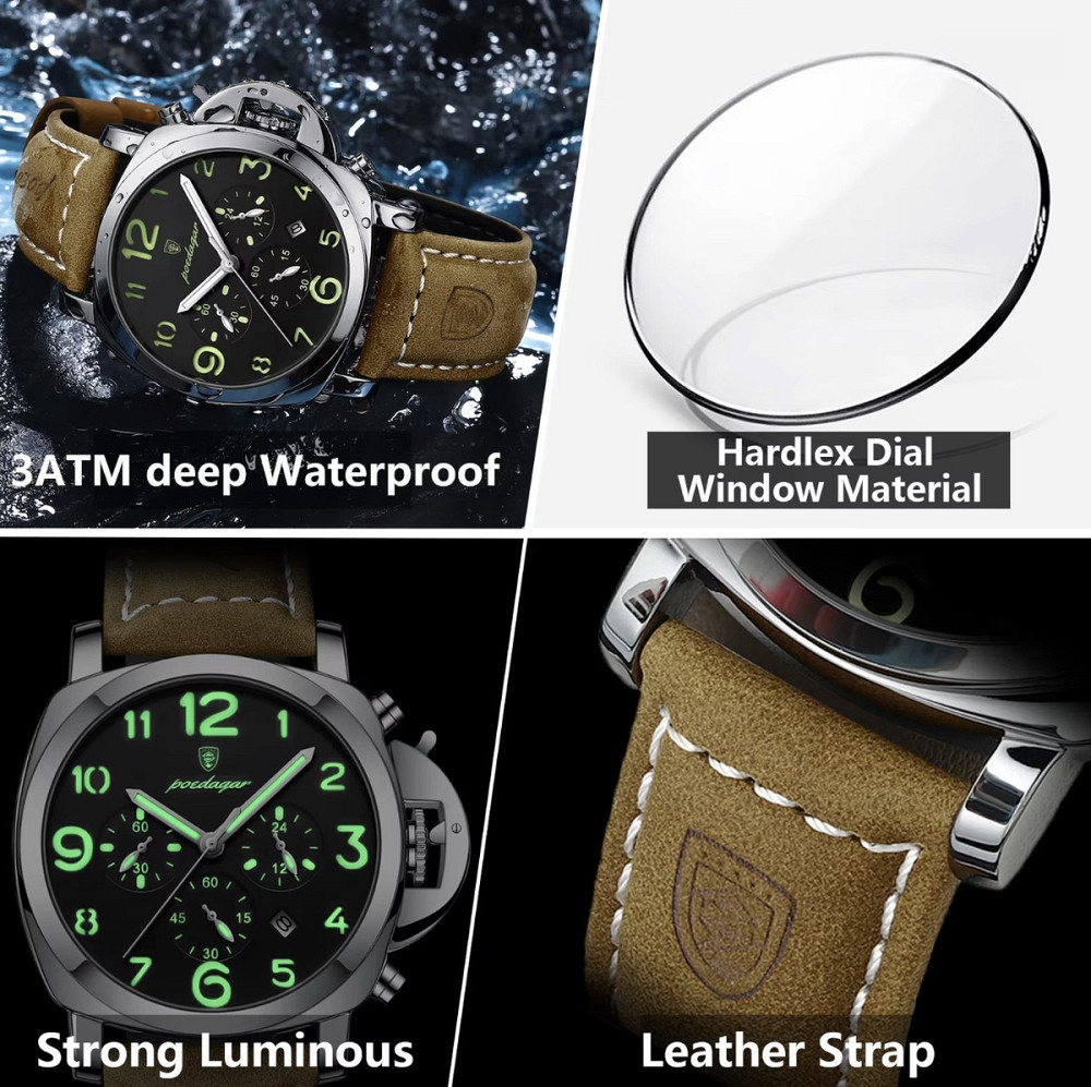 Годинник чоловічий наручний Poedagar Luminious Rubber Black (2 ремінці) Вінниця - фото 15