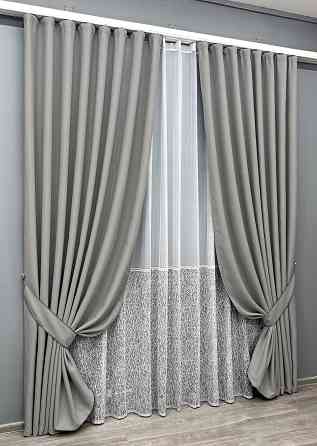 Комплект штор VR-Textil блекаут Scandi 200х270 2шт і Тюль 500х270 1900ш-1672т Сірий з білим 71-171/6 Київ