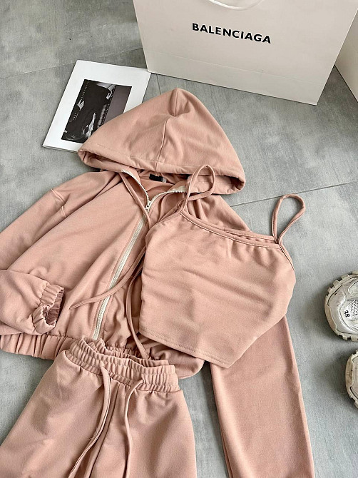 Женский повседневный костюм тройка: кофта топ и штаны двунить 42/44, Беж Одесса - изображение 4