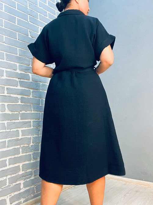 Платье женское Mix Ray 3972 из муслина на пуговицах с поясом черное, черный, S Одесса - изображение 4