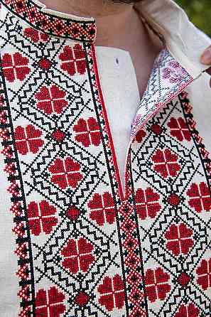 Вишиванка чоловіча лляна, довгий рукав, натуральна, (льон) топ Київ