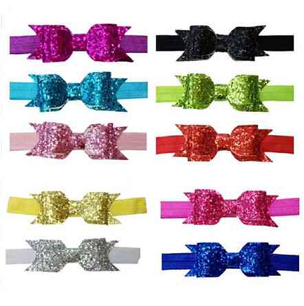 Пов'язка дитяча з блискітками салатова - розмір універсальний (на резинці), бантик 9см Київ