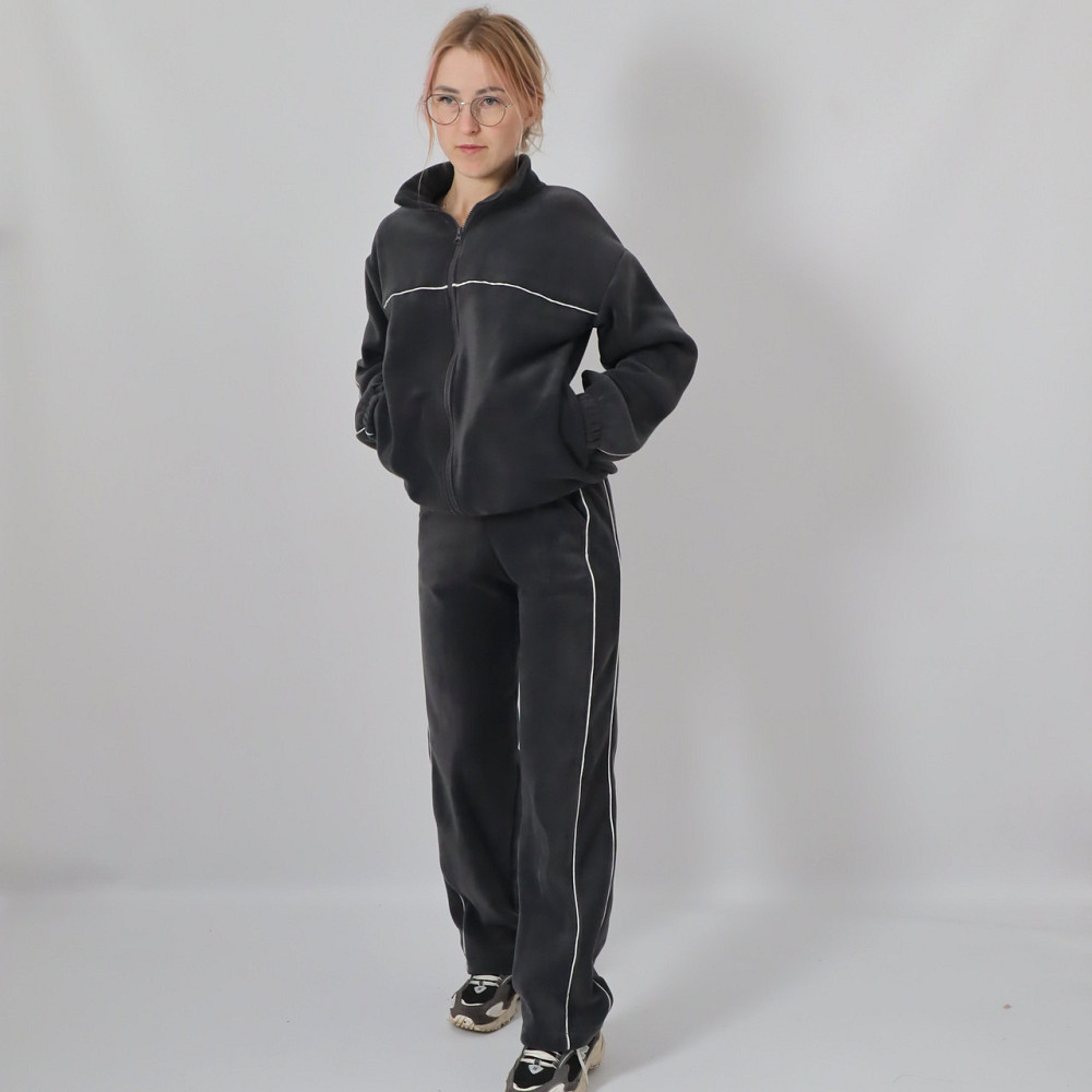 Жіночий теплий костюм (толстовка на блискавці + штани з кантом) Графіт 42 Кам'янець-Подільський - фото 1