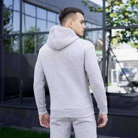 Тепле чоловіче худі на флісі з капюшоном сіре меланжеве Pobedov 007 ЗИМА Київ