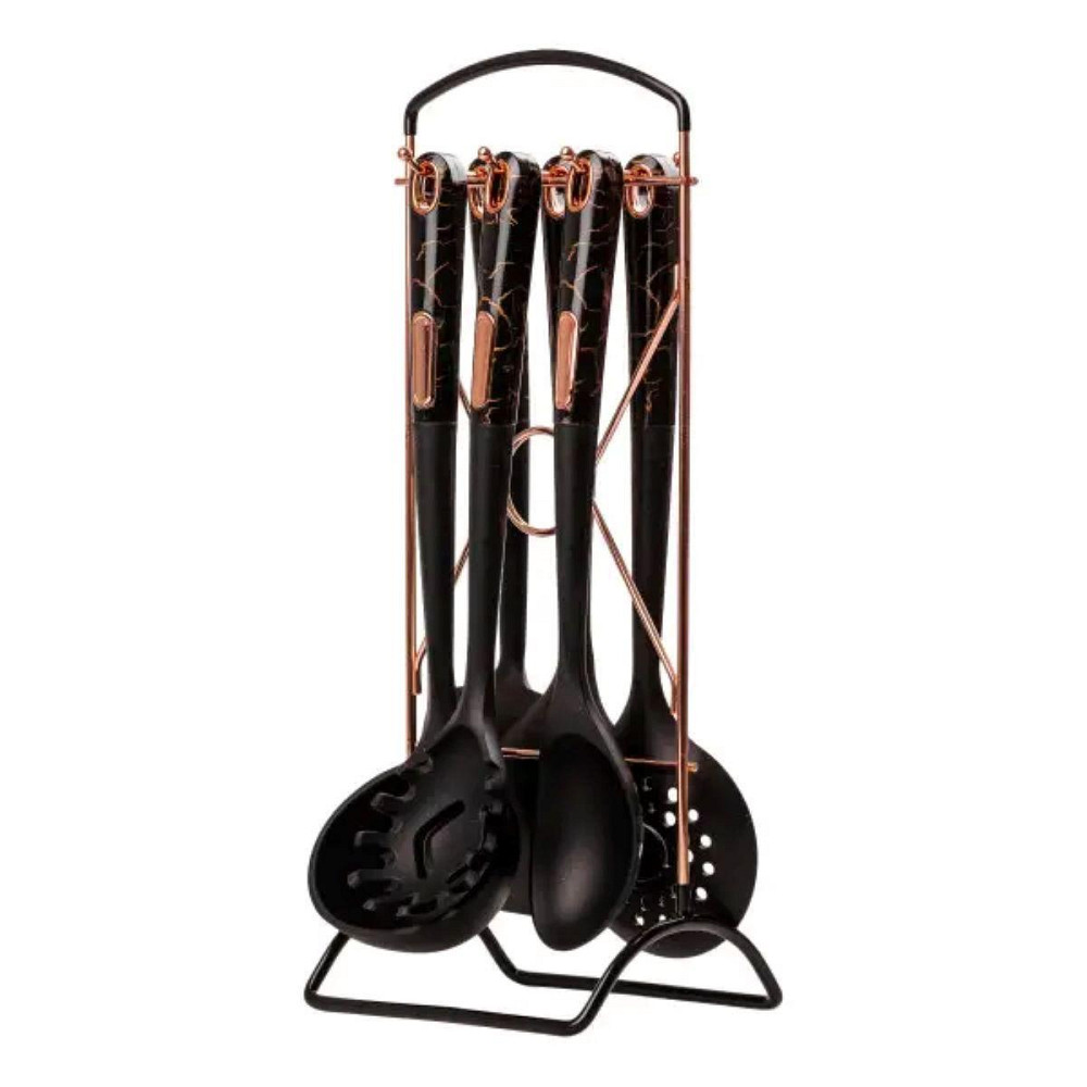 Набір кухонного приладдя на підставці 6 штук кухонні аксесуари Чорний під мармур YRUR5 Київ - фото 3
