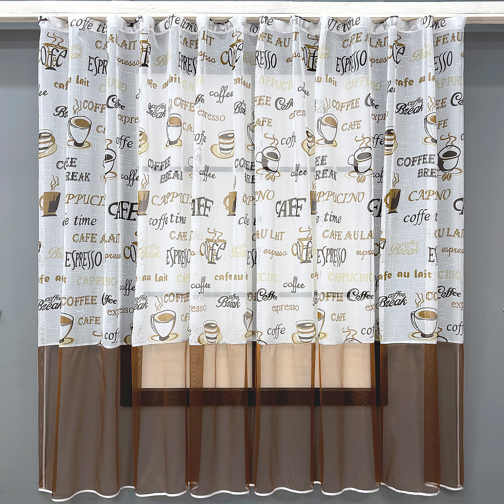 Кухонна тюль-арка VR-Textil № 1792т льон молочний з коричневим 300х165 см (53-0222) Київ - фото 1