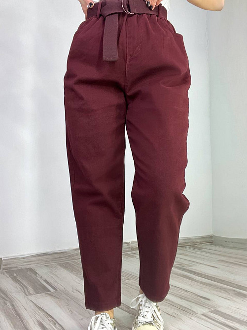 Джинси жіночі A-N 25072 MOM банани талія на резинці з ременем стрейчеві оверсайз бордовий, бордовий, Одеса - фото 1