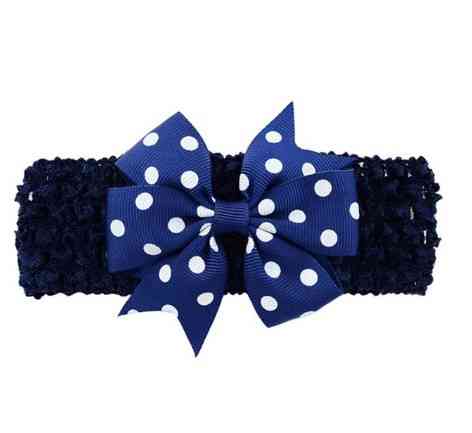 Дитяча синя пов'язка з бантом в горох - розмір універсальний (на резинці), бант 8см Київ
