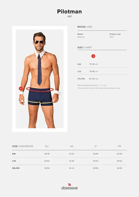 Еротичний костюм пілота Obsessive Pilotman set 2XL/3XL, боксери, манжети, комір з краваткою, окуляри Львов - изображение 7