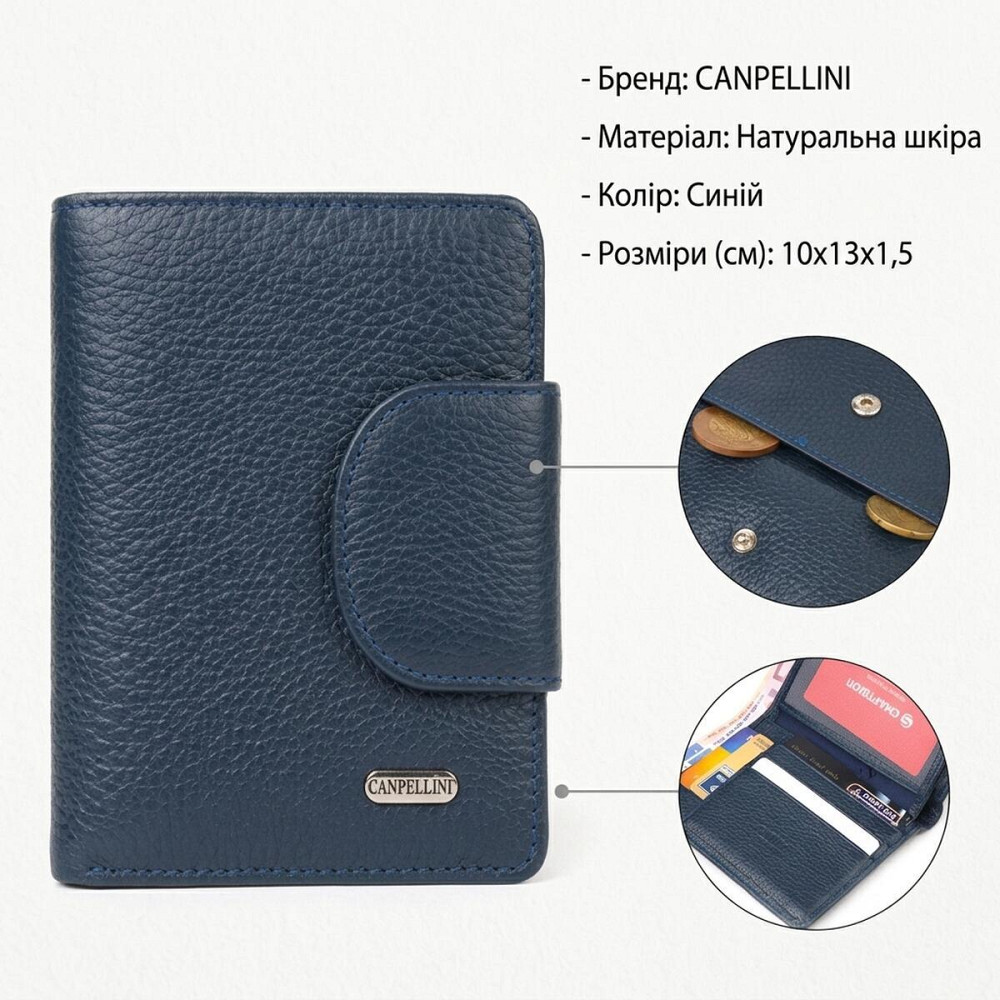 Интересный вертикальный кошелек из натуральной кожи CANPELLINI 21675 Синий Киев - изображение 12