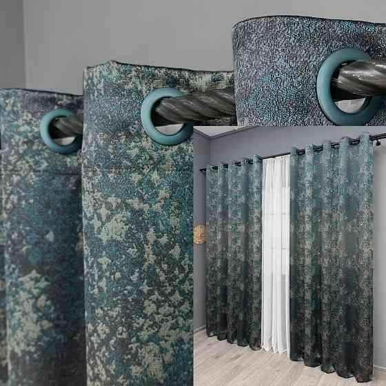 Комплект штор на люверсах VR-Textil Мармур Al-9 № 1636ш Бірюзовий з сірим 150х270 см 2 шт (37-0174) Київ