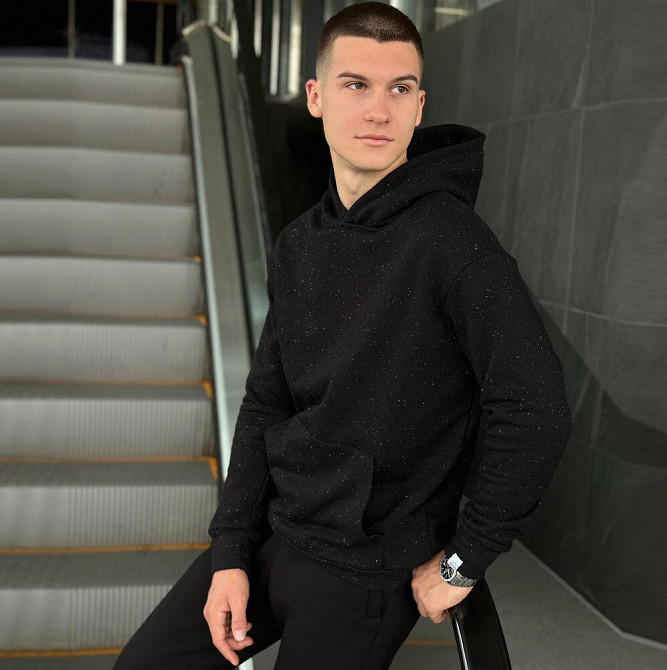 Осіннє чоловіче худі з капюшоном Pobedov 001 (трьохнитка) чорне Київ - фото 3