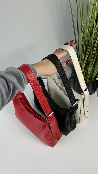 Женская кожаная сумочка, Стильная сумка из натуральной кожи, Маленькая бежевая сумка на плечеMasterSem Киев - изображение 4