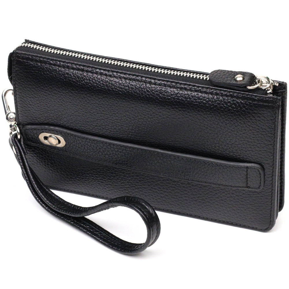 Цікавий клатч на два відділення з натуральної шкіри флотар BOND 22047 Чорний Київ - фото 2