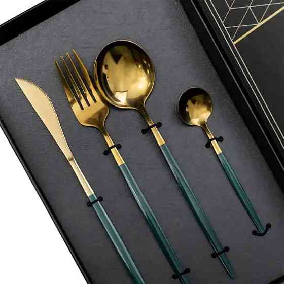 Yiwu Набір столових приборів 24 предмети столовий набір на 6 персон Золотистий з зеленим HP-20- Коломыя