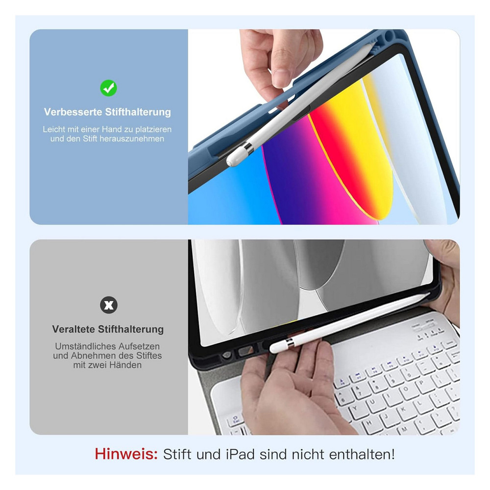 Чохол з клавіатурою Vobafe для iPad 10 10.9'' та iPad A16 11'' синій Bluetooth магнітна знімна клавіатура 7 кольорів USB-C TPU Київ - фото 5