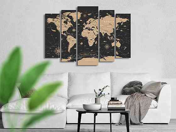 Модульна картина у вітальню / спальню Карта світу коричнева Art-441_5 ( 80х118см ) Київ