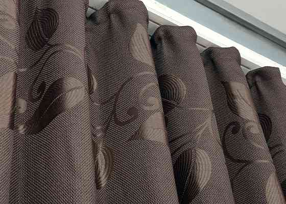 Шторна тканина льон рогожка "Листя" колір венге 1687ш Київ