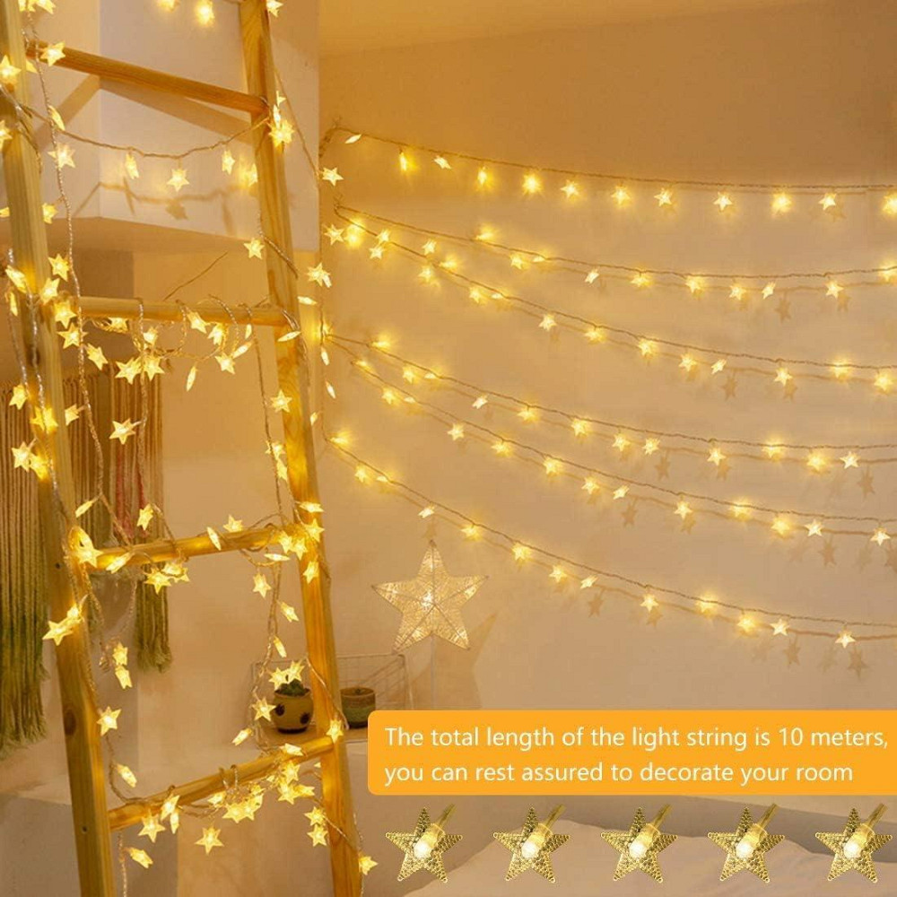 LED Гірлянда "Зірки" (10 м, 80 LED, USB): тепле біле світло, 8 режимів, пульт ДУ для святкової атмосфери Київ - фото 9