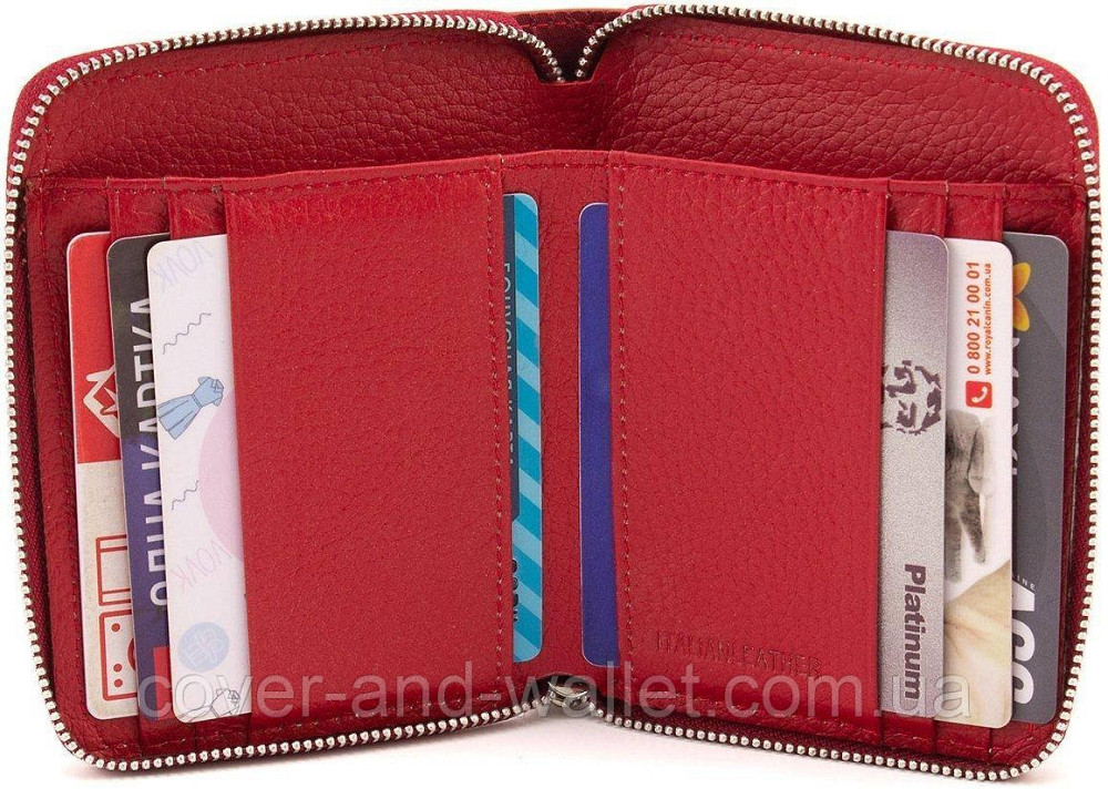 Компактний жіночий гаманець із натуральної шкіри на блискавці червоного кольору ST 330 Київ - фото 6