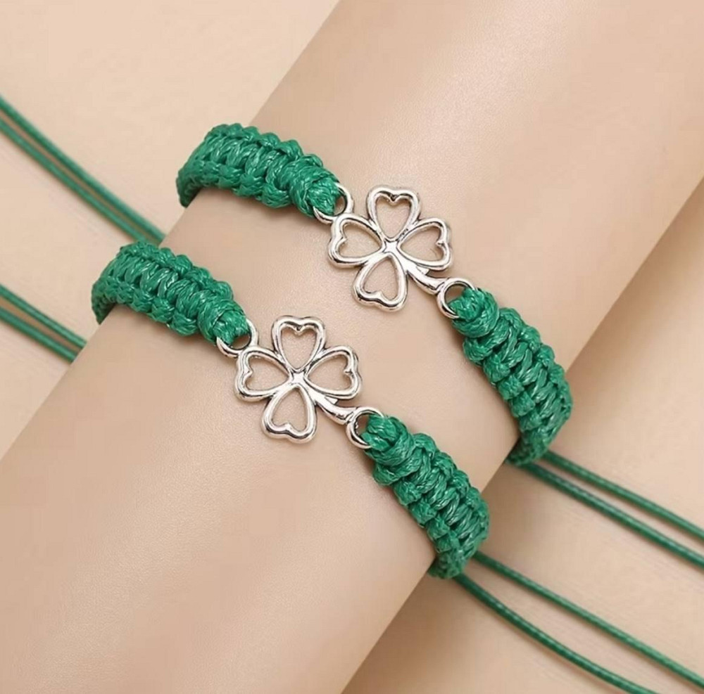 Набор из 2 зелёных браслетов с клевером на удачу Киев - изображение 1
