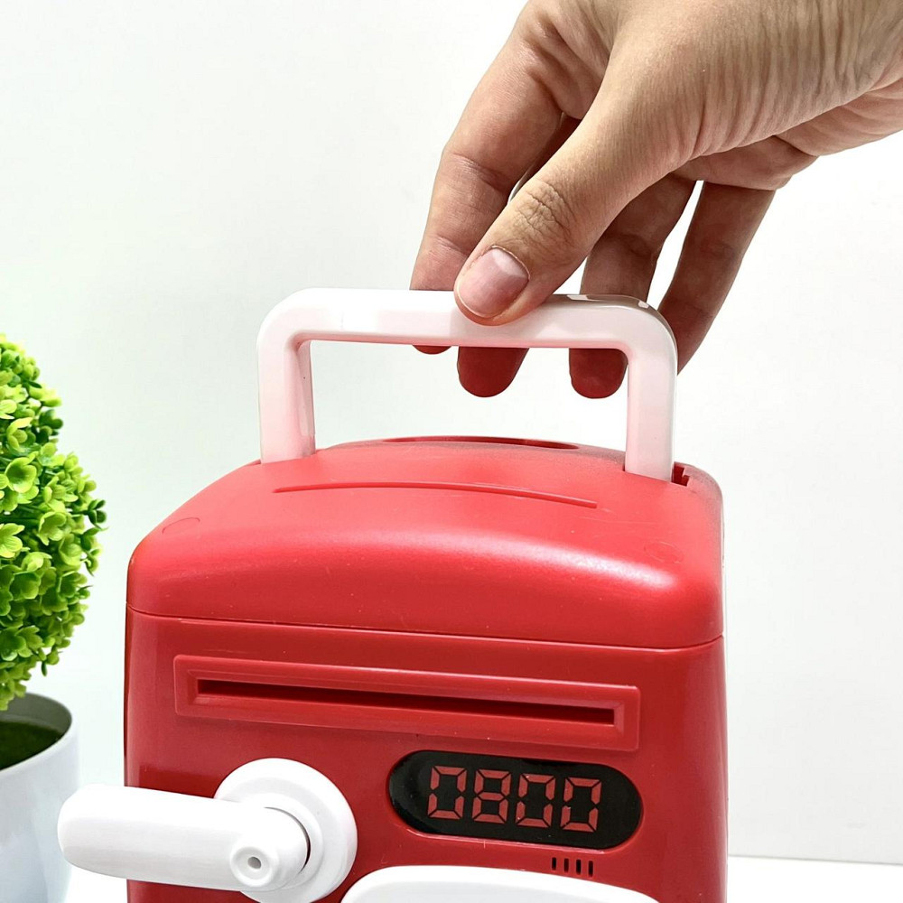 Сейф-скарбничка дитяча зі сканером відбитка пальця та кодовим замком затягує купюри звук підсвічування Червоний (MK 5411) Чернігів - фото 3