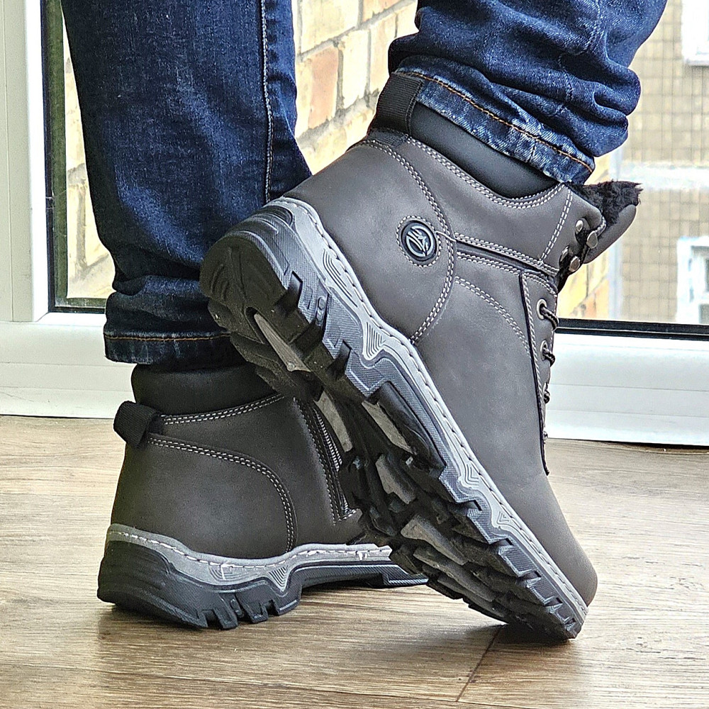 Ботинки Зимние Мужские на Меху Серые Зима Мех Прошитые (размеры: 40,41,42,43,44,45) Видео Обзор Днепр - изображение 4