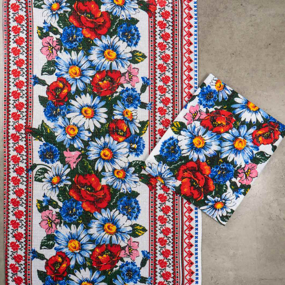 Рушник вафельний з принтом вишивки та квітами GM Textile 35х61см 180г/м2 (Різнокольоровий) Суми - фото 6