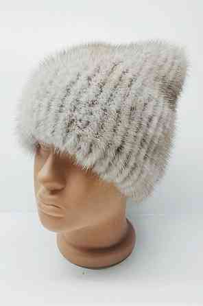 Шапка хутряна жіноча Бант з натурального хутра норки Бежевий Харків