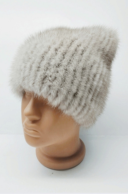 Шапка хутряна жіноча Бант з натурального хутра норки Бежевий Харків - фото 1