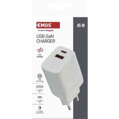 Зарядное устройство EMOS V04G45 1xUSB-A + 1xUSB-C PD20W GaN (V04G45) Винница