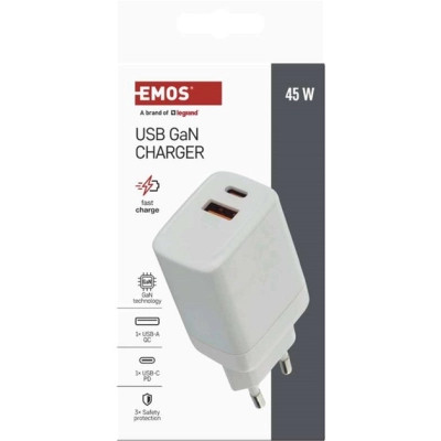 Зарядний пристрій EMOS V04G45 1xUSB-A + 1xUSB-C PD20W GaN (V04G45) Вінниця - фото 6