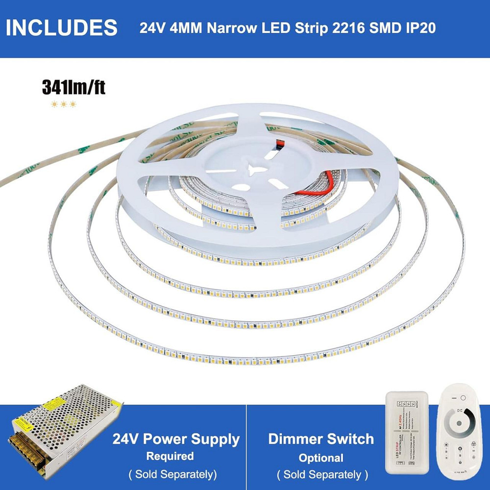 Светодиодная лента JOYLIT 4мм, 24V, 5м, 5500 Лм, CRI 90+, 1750 LED, 3000K, LED лента для мебели, полок Киев - изображение 1