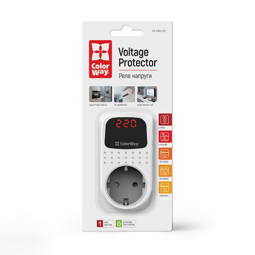 Реле напруги 16А 3680W 150V-210V/230V-280V білий DS2 ColorWay Житомир