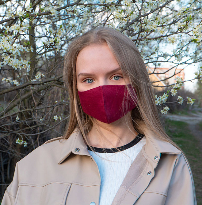 Маска захисна багаторазова зі 100% ЛЬОНУ Розмір M (Бордовий) Суми - фото 3