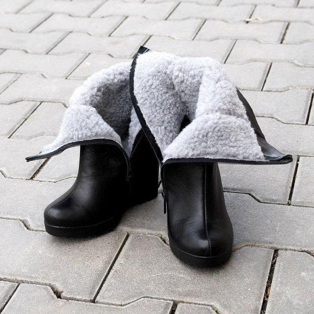 Напівчоботи жіночі ARLETT чорні натуральна шкіра зима висота 21см обхват 32-34см танкетка 9см ( Коломыя - изображение 3