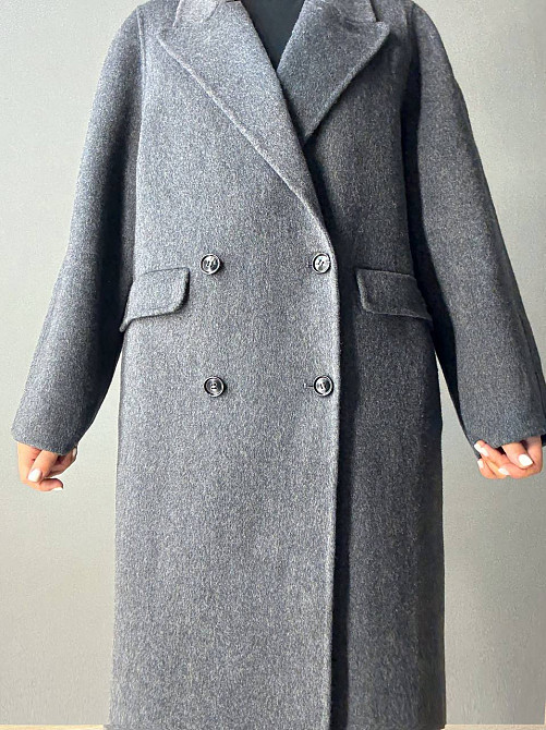 Пальто женское Lady Yep 85098 длинное оверсайз шерстяное двухбортное серое, серый, S Киев - изображение 17