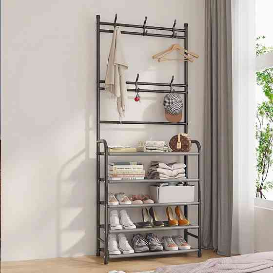 Поличка з вішаком для передпокою 25х60х150, Органайзер для взуття та одягу з 4 полицями, Чорного кольору Кам'янець-Подільський