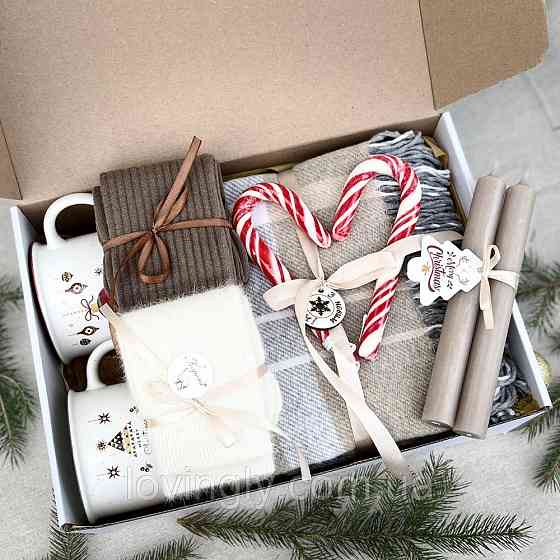 Новогодний набор для двоих: плед 140×180, 2 чашки, 2 свечи, 2 пары шерстяных носков Ирпень