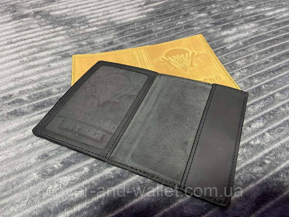 Обкладинка на військовий квиток чорного кольору ДШВ (десантно-штурмові війська) з натуральної шкіри Puos Київ - фото 3