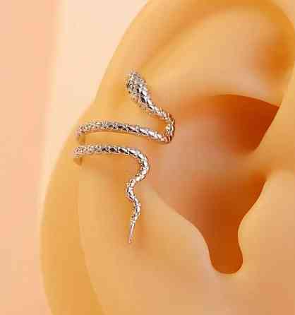 Сережка-каф «Змія» срібляста – накладна сережка без проколу Київ