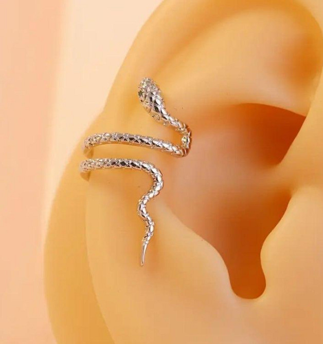 Сережка-каф «Змія» срібляста – накладна сережка без проколу Київ - фото 2