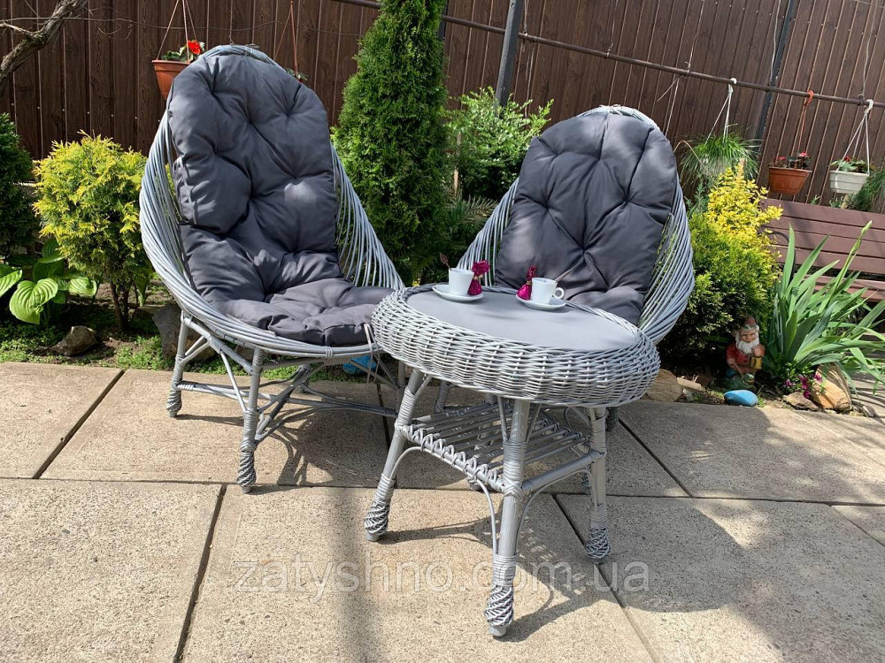 Сірий кухонний плетений набір з лози з 2 кріслами з накидками Київ - фото 4