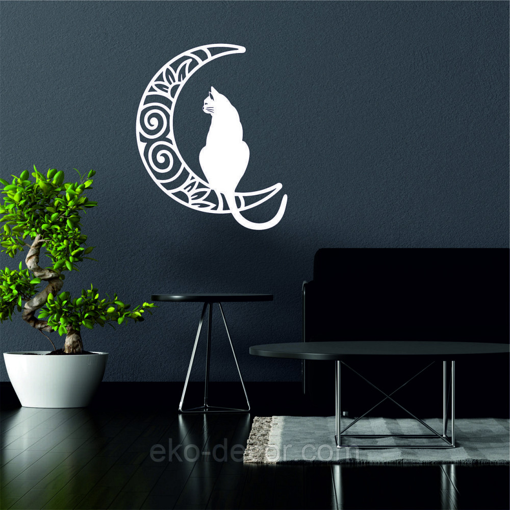 Декоративное настенное Панно «Кот на луне» Декор на стену 50*40 см, Белый Киев - изображение 3