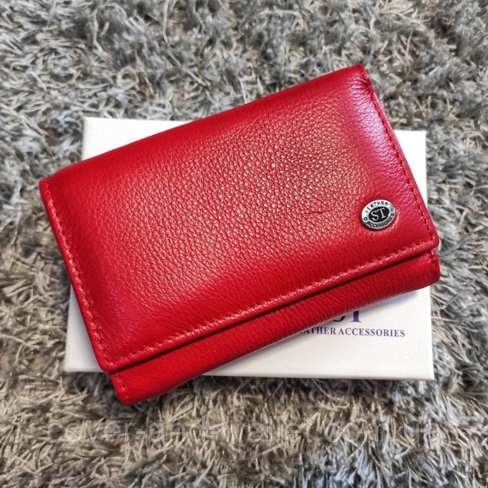 Маленький шкіряний жіночий гаманець червоного кольору з монетницею ST Leather Київ - фото 1
