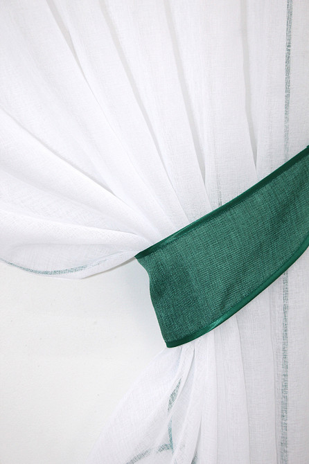 Кухонные шторы VR-Textil № 084к с ламбрекеном и подвязками белый с бирюзовым 270х170 см (52-0553) Киев - изображение 3